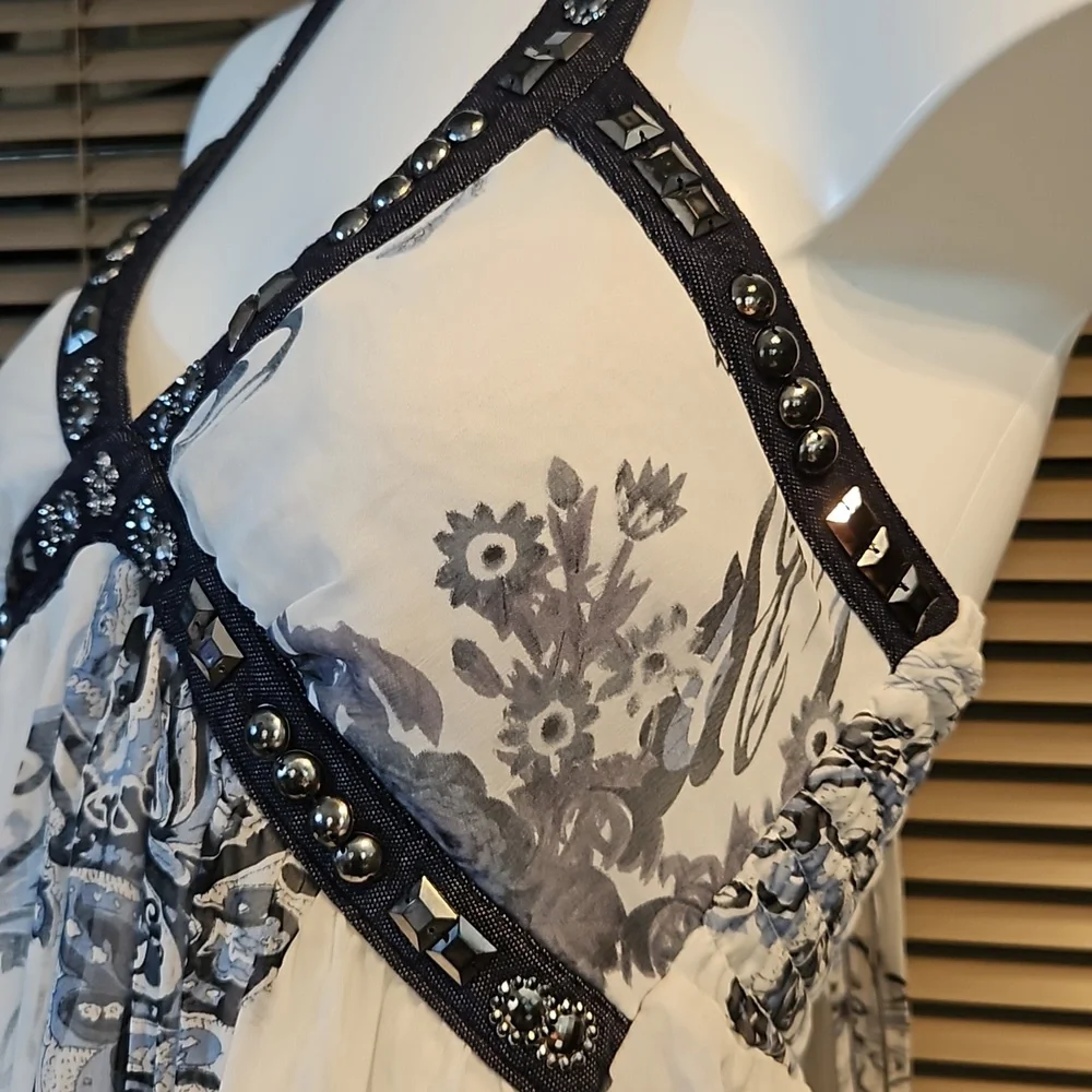 Versace style full-length maxi summer dress gown halterneck elasticated back - Picture 7 of 16